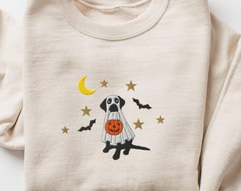 Embroidered Black Lab Halloween Sweatshirt, Labrador Retriever Spooky Season, Lab Mom Sweat Shirt, Fall Dog Mom Sweater, Black Lab Crewneck