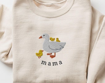 Mama Embroidered Sweatshirt, Cute Mama Goose Embroidery, Mothers Day Gift, Mom and Kids Shirt, Mama Duck and Ducklings, Mama and Chicks Crew