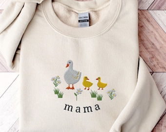 EMBROIDERED Mama Goose Cottagecore Sweatshirt, Floral Mother Goose Sweater, Cute Goose And Baby Goslings, Goose Mom Sweat Shirt