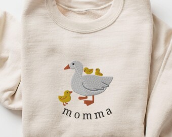 EMBROIDERED Momma Sweatshirt, Custom Momma Shirt, Custom Mama Sweatshirt, New Mom Gifts, Goose Family, Duck Mom and Baby Chicks, Mama Gift