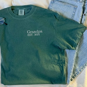 EMBROIDERED Custom Grandpa Shirt, Personalized Custom Year Grandpa TShirt, Comfort Colors T-Shirt, Custom Baby Reveal Grandfather Gift