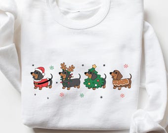 Dachshund Christmas Sweatshirt, Doxie Holiday Sweater, Cute Wiener Dog Xmas Shirt, Christmas Sausage Dog Crewneck, Funny Doxie Mom Gift