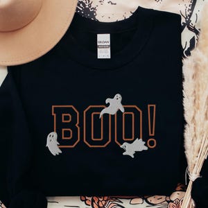 EMBROIDERED Halloween Boo Sweatshirt, Spooky Season Ghost Sweater, Cute Varsity Spooky Crewneck, Ghost Embroidery, Simple Halloween Shirt