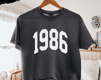 Custom 40th Birthday Crop Top, 1986 Birthday Shirt, Personalized Year Tee, Vintage Year Shirt, Forty Birthday Gifts, Cropped Birth Year Gift