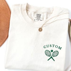 Custom Embroidered Tennis Shirt, Comfort Colors Tennis Tshirt Crewneck, Tennis Team Gifts, Personalized Tennis Gift, Tennis Player Crew image 1