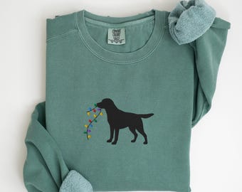 EMBROIDERED Comfort Colors Black Lab Christmas Sweatshirt, Holiday Labrador Retriever Sweater, Black Lab Mom Holiday Gift