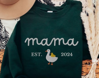 EMBROIDERED Custom Mama Goose Sweatshirt, Mama Duck Duckling Sweater, Mama Personalized Year Crewneck, Mama Est Year Crewneck, Mothers Day
