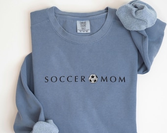 EMBROIDERED Soccer Mom Comfort Colors Sweatshirt, Simple Soccer Mama Sweater, Minimalist Soccer Player Moms Gift, Game Day