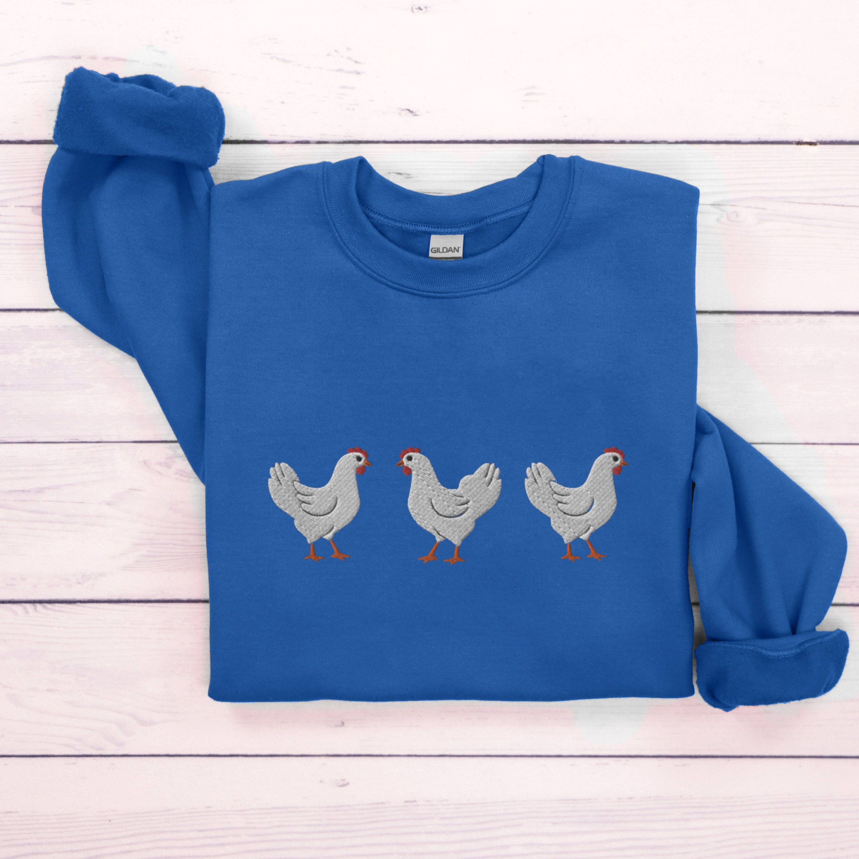 Embroidered Chicken Sweatshirt, Chicken Farmer Crewneck, Leghorn