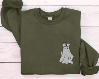 Embroidered Nurse Halloween Sweatshirt, Fall Sweatshirt for Nurses, Nurse Gifts, Spooky Season Nurse Shirt, Nursing Student, New Nurse, NICU