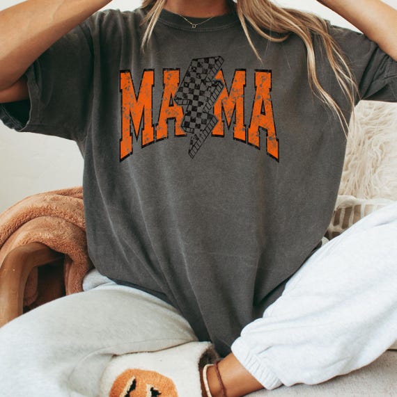 Retro Halloween Mama Shirt, Vintage Checkered Spooky Mama Tshirt, Distressed Rocker Mama T-Shirt, Spooky Season Mom Crewneck Tee, Monochrome