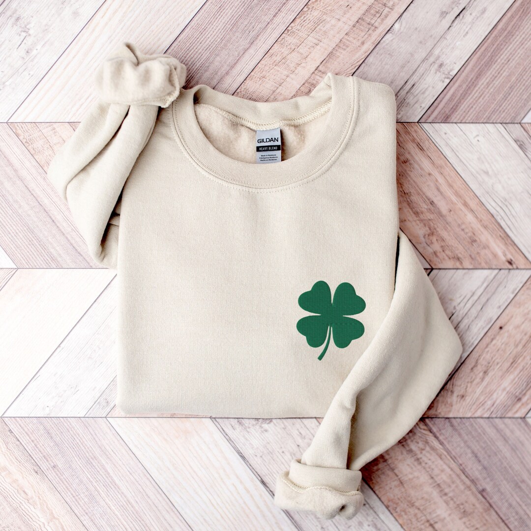Embroidered 4 Leaf Clover Sweatshirt, St Patricks Day Shirt