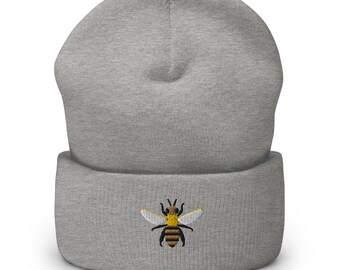 Bee Embroidered Beanie, Bumble Bee Hat, Beekeeper Gift, Bee Lover Gifts, Bee Embroidery, Save The Bees, Bee Toque, Bee Winter Hat, Honey Bee