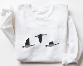 Embroidered Canadian Geese Sweatshirt, Flying Canada Goose Embroidery, Bird Lover Gifts, Goose Sweater, Goose Lover Shirt, Migrating Birds