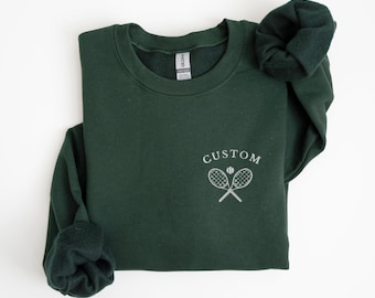 Custom Tennis Team Matching Embroidered Sweatshirts, Personalized Tennis Sweater, Tennis Club Gifts, Racketball Embroidery, Unisex Crewneck