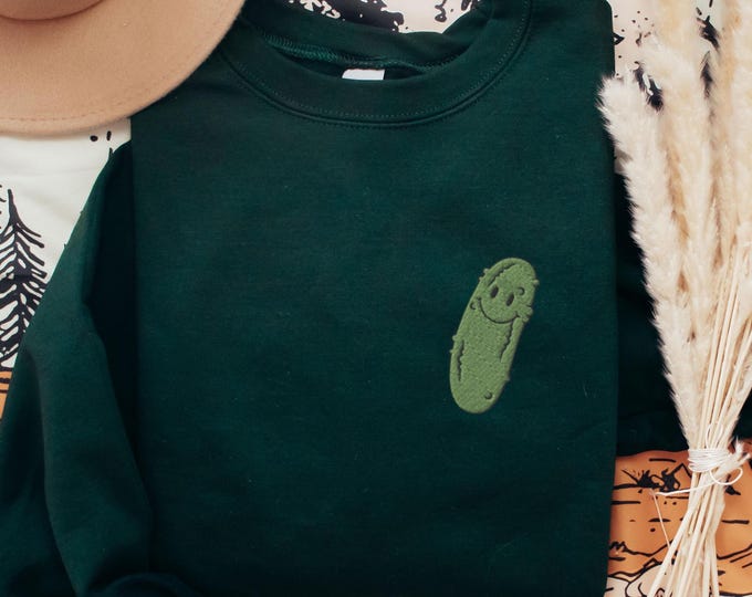 EMBROIDERED Pickle Sweatshirt, Pickle Smile Face Sweater, Pickler Gift, Pickle Lover Gifts, Simple Pickle Shirt,  Pickle Hobbyist Crewneck