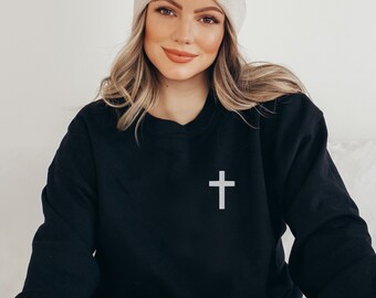 Christian Embroidered Sweatshirt, Embroidered Cross Crewneck, Christian Cross Logo, Christian Shirt, Cross Sweatshirt, Bible Verse Shirt