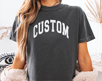 Custom Cropped Comfort Colors Shirt, Custom Varsity Crop Top, Custom Cropped T-Shirt, Customized Gifts, Personalized College Style Shirt