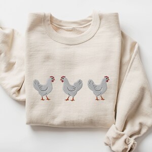 Embroidered Chicken Sweatshirt, Chicken Farmer Crewneck, Leghorn Chicken Embroidery, Cute Chicken Pullover Shirt, Chicken Mom Sweater
