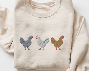 Chicken Sweatshirt Embroidered, Chicken Keeper Gift, Backyard Coop Chicken Embroidery, Chicken Shirt, Leghorn Chicken Crewneck, Gifts