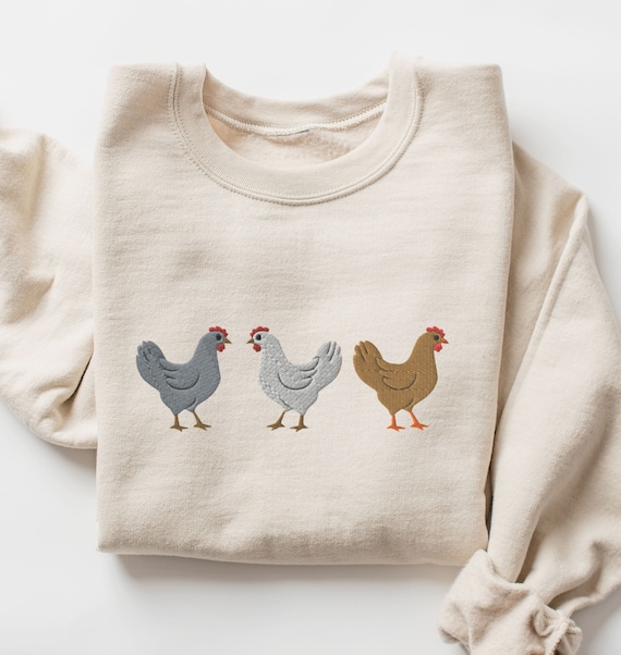 Chicken Sweatshirt Embroidered, Chicken Keeper Gift, Backyard Coop Chicken Embroidery, Chicken Shirt, Leghorn Chicken Crewneck, Gifts