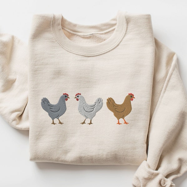 Chicken Sweatshirt Embroidered, Chicken Keeper Gift, Backyard Coop Chicken Embroidery, Chicken Shirt, Leghorn Chicken Crewneck, Gifts