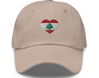 Lebanon Flag Baseball Cap, Embroidered Lebanese Flag Hat, Lebanon Heart Flag 6 Panel Dad Hat, Beirut Lebanon, Lebanon Supporter Merch Swag