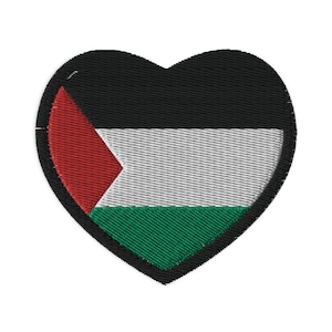 Palestine Flag Heart Patch, Embroidered Palestine Iron On Patch, 3&quot; Heart Patch, Support Palestine, Free Palestine,  Embroidery Patch