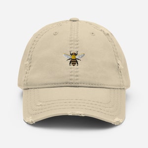 Bee Embroidered Hat, Embroidered Bee Distressed Dad Hat, Bee Distressed Hat, Bee Baseball Cap, Bumble Bee Hat, Bee Lover Hat, Bees, Bee Hats