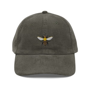 Bee Corduroy Cap, Embroidered Bee Baseball Cap, Bee Embroidery Six Panel Hat, Beekeeper Gift, Bee Lover Gifts, Bumble Bee Hat, Bumblebee Cap