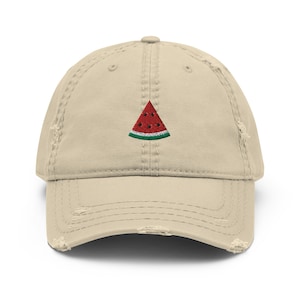 Embroidered Palestine Watermelon Baseball Cap, Distressed Cap With Palestine Flag Colors, Simple Pro Palestine Merch, Free Palestine 6 Panel