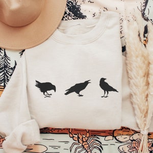 Embroidered Crows Sweatshirt, Black Crows Embroidery Crewneck, Spooky Season Birds Shirt, Crow Lover Fall Sweater, Halloween Crows Pullover