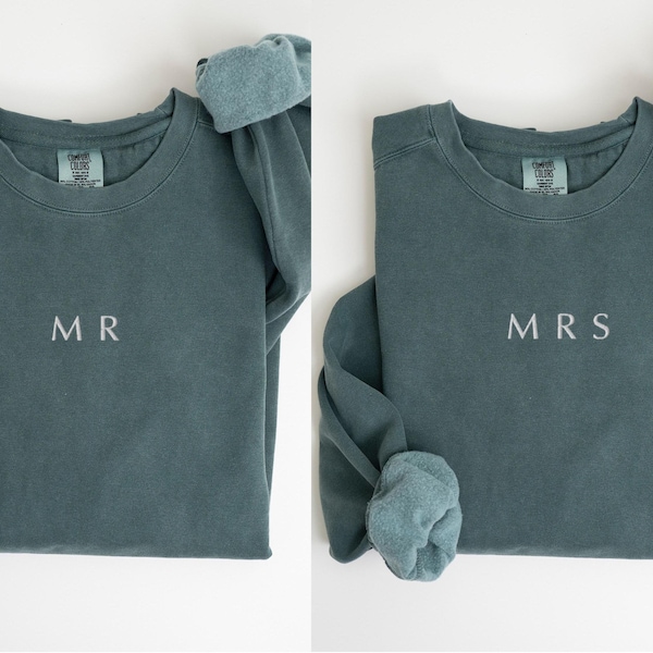 EMBROIDERED Custom Mrs. Sweatshirt, Mr and Mrs Sweat Shirts, Husband And Wife, Gift For Bride, Future Mrs. and Mr. Crewneck, Engagement Gift