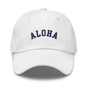 Aloha Baseball Cap, Embroidered Hibiscus Flower Dad Hat, Cute Hawaii Cap, Varsity Aloha 6 Panel, Hawaii Lover Gift, Aloha Embroidered Cap