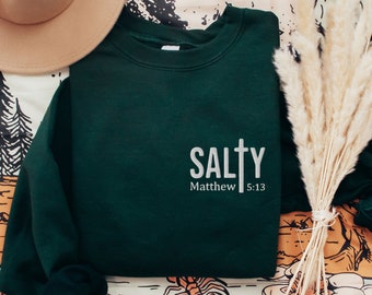 Embroidered Salty Christian Sweatshirt, Matthew 5:13 Embroidery Crewneck, Minimalist Simple Christian Shirt, Bible Verse Merch Apparel