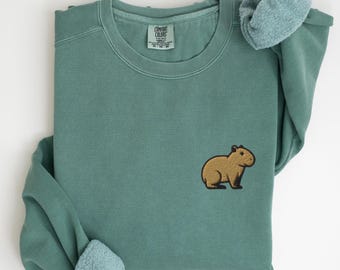 EMBROIDERED Capybara Comfort Colors Sweatshirt, Capy Sweater, Cute Capybara Lover Sweat Shirt, Gift for Capy Lovers, Embroidery Crewneck