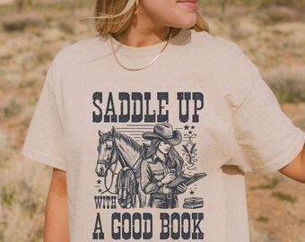 Cowgirl Bookish Comfort Colors Shirt, Retro Country Book Lover TShirt, Western Book Lover Shirt, Bookish Gifts, Country Girl Reader Gift