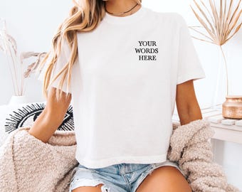 EMBROIDERED Custom Logo Cropped Comfort Colors Shirt, Custom Text Crop Top, Personalized Cropped Boxy Tee, Customizable Cropped T-Shirt