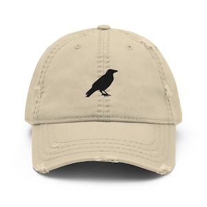 Crow Distressed Baseball Cap, Embroidered Black Crow 6 Panel Unisex Dad Hat, Raven Cap, Embroidery, Black Bird Cap, Crow Lover Gift For Him
