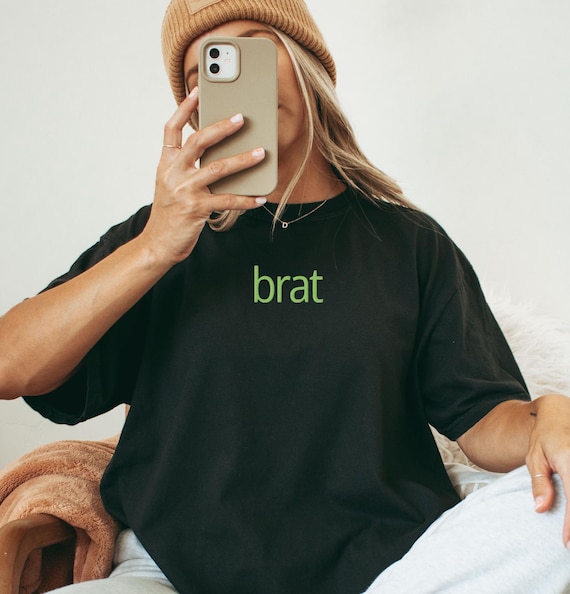 Brat Shirt, Embroidered Brat Comfort Colors TShirt, Trendy Lime Green Brat Crewneck Tee, Brat T-shirt, Trending Brat Merch, Summer Brat Crew