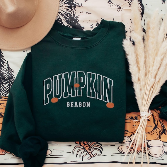 Embroidered Cozy Fall Sweatshirt, Pumpkin Season Sweater, Cute Autumn Sweat Shirt Crewneck, Thanksgiving Sweatshirt, Varsity Style Fall Gift