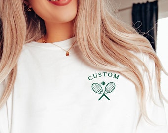 Embroidered Custom Tennis Long Sleeve Shirt, Comfort Colors Personalized Tennis Crewneck, Tennis Team Crew, Tennis Club Embroidery Gifts