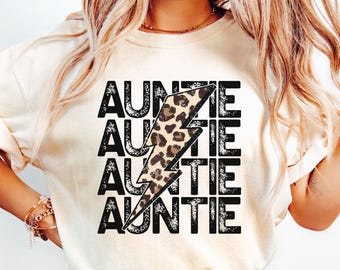 Auntie Lightning Bolt Shirt, Trendy Leopard Print Aunt TShirt, Comfort Colors Auntie Crewneck, Gift for New Aunt, Baby Reveal Aunt Gifts