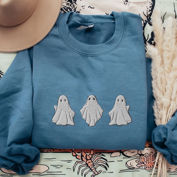 Embroidered Ghost Sweatshirt, Cute Halloween Crewneck Embroidered, Trendy Ghost Shirt, Spooky Season, Halloween Ghosts, Ghost Fall Sweater