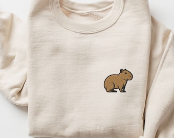 Embroidered Capybara Sweatshirt, Capybara Lover Unisex Crewneck, Embroidery, Cute Capybara Shirt, Fun Gift for Lazy Friends, Be Capy