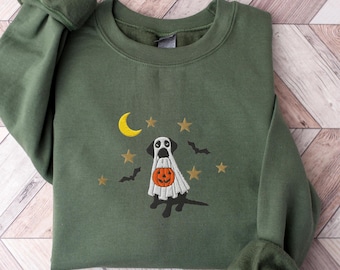 Embroidered Black Lab Halloween Sweatshirt, Labrador Retriever Spooky Season, Lab Mom Sweat Shirt, Fall Dog Mom Sweater, Black Lab Crewneck