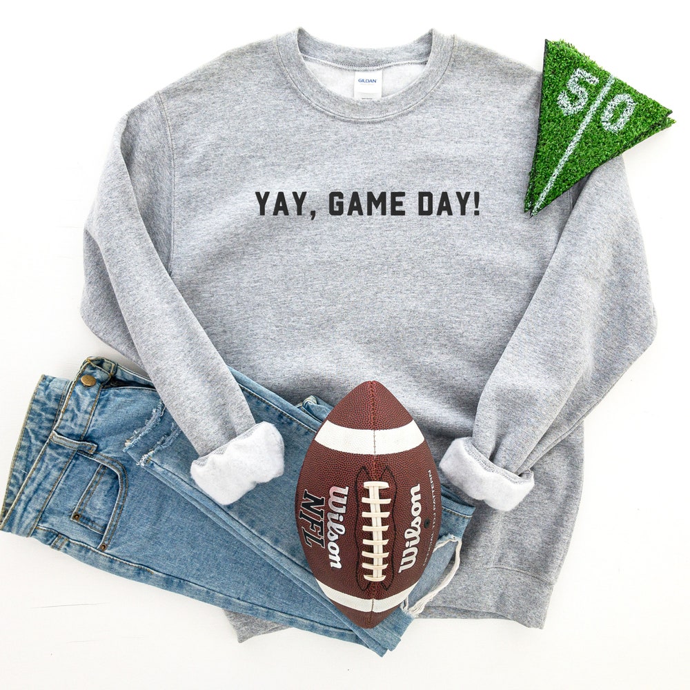 Yay Game Day Embroidered Sweatshirt, Fun Football Day Crewneck, Yay Football Day Pullover Sweater, Football Fan Gift, Football Mom Shirt Fashion24Hs