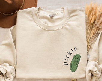 Besticktes Gurken Sweatshirt, Gurken Liebhaber Rundhalsausschnitt, Gurke Stickerei, Gärtner Geschenk, Gemüse Shirt, süßes Geschenk für Gurke Liebhaber Freund