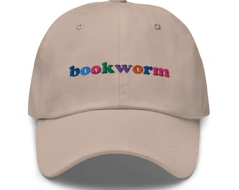 Bookworm Baseball Cap, Book Lover Embroidered Hat, Bookish, Reading 6 Panel Dad Hat, Book Nerd, Book Worm Hat, Gifts for Book Loving Friend