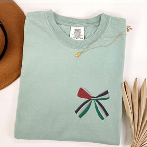 EMBROIDERED Palestine Flag Ribbon Shirt, Pro Palestine Supporter Crewneck, Coquette, Free Palestine, Palestine Protest Merch Apparel